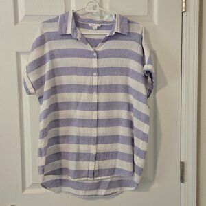 beachlunchlounge Striped Short Sleeve Linen Blend Shirt Size L